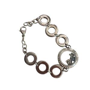 Silver Tone Circle Link Bracelet Rhinestone Crown Charm Pendant Cross Crown Adj